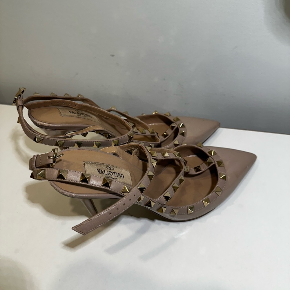 Valentino Tan Studded Heels with Rockstud Detailing